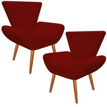 Kit 2 Poltrona Cadeira Decorativa Para Sala Moveis Emilya Suede liso vermelho pés Palito - B2Y Magazine