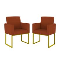 Kit 2 Poltrona Cadeira Decorativa Recepção Base Ferro Dourado Kit 2 Poltrona Cadeira Decorativa Recepção Base Ferro Dourado