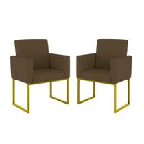Kit 2 Poltrona Cadeira Decorativa Recepção Base Ferro Dourado Cor:marrom Kit 2 Poltrona Cadeira Decorativa Recepção Base Ferro Dourado Cor:marrom
