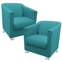 kit 2 Poltrona Cadeira Decorativa Tilla Recepção Sala Escritório Salão de beleza Suede liso azul turquesa - B2Y Magazine