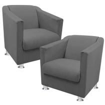 kit 2 Poltrona Cadeira Decorativa Tilla Recepção Sala Escritório Salão de beleza Suede liso cinza escuro - B2Y Magazine