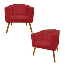 Kit 2 Poltrona Cadeira Sofá Sala Estar Lavinia Recepção Escritório Suede Vermelho - DL Decor
