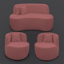 Kit 2 Poltrona Com Sofá Curvo 2 Lugares Feijão Forma Orgânica 1,50 Bouclé Maranata Kit 2 Poltrona Com Sofá Curvo 2 Lugares Feijão Forma Orgânica 1,50 Bouclé Maranata