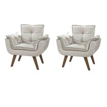 Kit 2 Poltrona Decorativa Canoa Retrô Suede Creme para Sala de Estar Luxo Escritório Quarto