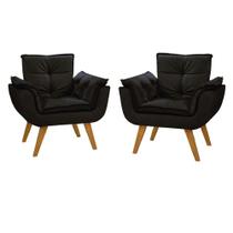 Kit 2 Poltrona Decorativa Canoa Retrô Suede Preto para Sala de Estar Luxo Escritório Quarto
