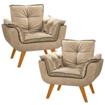Kit 2 Poltrona Decorativa Gran Opala Suede Cappuccino para Sala de Estar Luxo Escritório Quarto