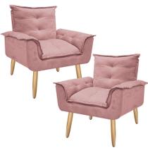 Kit 2 Poltrona Decorativa Gran Opala Suede Rosa para Sala de Estar Luxo Escritório Quarto
