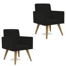 Kit 2 Poltrona Decorativa Nina Cadeira Escritório Recepção Suede Preto Kit 2 Poltrona Decorativa Nina Cadeira Escritório Recepção Suede Preto