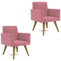 Kit 2 Poltrona Decorativa Nina Cadeira Escritório Recepção Suede Rosa
