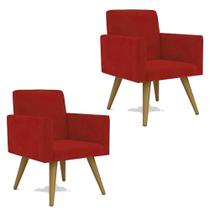 Kit 2 Poltrona Decorativa Nina Cadeira Escritório Recepção Suede Vermelho