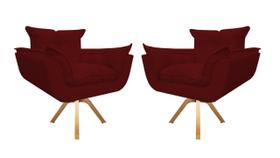 Kit 2 Poltrona Decorativa Opala Base Giratória Suede Marsala Mz Decor