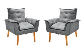 Kit 2 Poltrona Decorativa Opala Suede Cinza para Sala de Estar Luxo Escritório Quarto Kit 2 Poltrona Decorativa Opala Suede Cinza para Sala de Estar Luxo Escritório Quarto