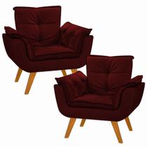 Kit 2 Poltrona Decorativa Opala Suede Marsala para Sala de Estar Luxo Escritório Quarto