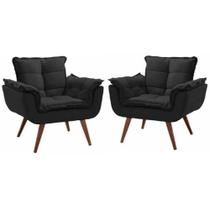 Kit 2 Poltrona Decorativa Opala Suede Preto RR Decor