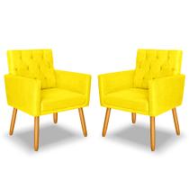 KIT 2 Poltrona Decorativa Pés Palito Nina Capitonê tecido Suede