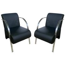 Kit 2 Poltrona Decorativa Predoli Braço Aluminio material sintético Preto Recepção Sala Quarto Salão de Cabelereiro