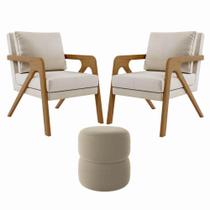 Kit 2 Poltrona Decorativa Puff Sala Moderno Escritório Rafa linho Bege Kit 2 Poltrona Decorativa Puff Sala Moderno Escritório Rafa linho Bege
