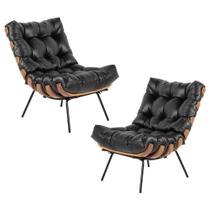 Kit 2 Poltrona Decorativa Sala de Estar Costela Couro Preto G34 - Gran Belo Kit 2 Poltrona Decorativa Sala de Estar Costela Couro Preto G34 - Gran Belo