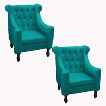 Kit 2 poltrona dubai suede azul turquesa