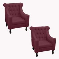 Kit 2 poltrona dubai suede bordô