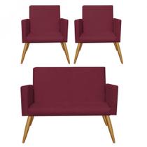 Kit 2 Poltrona e Namoradeira Decorativa Nina Sala de Estar Recepção Suede Bordo Kit 2 Poltrona e Namoradeira Decorativa Nina Sala de Estar Recepção Suede Bordo