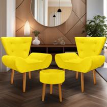 kit 2 poltrona Emilia +puff redondo decorativo