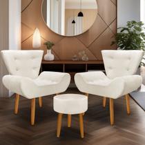 kit 2 poltrona Emilia +puff redondo decorativo