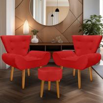 kit 2 poltrona Emilia +puff redondo decorativo