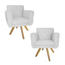 Kit 2 Poltrona Estofada Base Giratória De Madeira Sala Isabella Corano Branco - LM DECOR