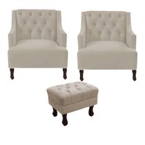 Kit 2 poltrona genesis + 1 puff retrô suede bege