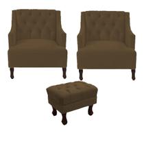 Kit 2 poltrona genesis + 1 puff retrô suede marrom