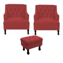 Kit 2 poltrona genesis + 1 puff retrô suede vermelho