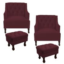 Kit 2 poltrona genesis + 2 puff retrô suede bordo