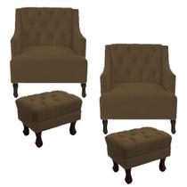 Kit 2 poltrona genesis + 2 puff retrô suede marrom