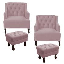 Kit 2 poltrona genesis + 2 puff retrô suede rosa bebê