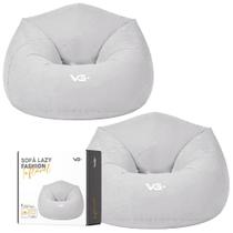 Kit 2 Poltrona Inflável Puff Lazy Fashion Aveludado Assento Pufe VG Plus Cinza