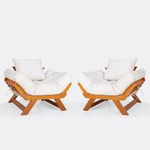 Kit 2 Poltrona Japão Futon Acquablock Branco Off Madeira Nobre
