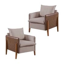 Kit 2 Poltrona Linho com Pés em Madeira Eucalipto Mm25 Kit 2 Poltrona Linho com Pés em Madeira Eucalipto Mm25