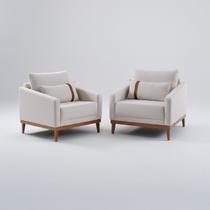 Kit 2 Poltrona Living Lisboa com Almofada Linho Bege NS