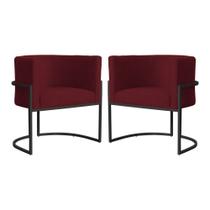 Kit 2 Poltrona Luana Suede Bordo Base Preto Luxo - FM Kit 2 Poltrona Luana Suede Bordo Base Preto Luxo - FM