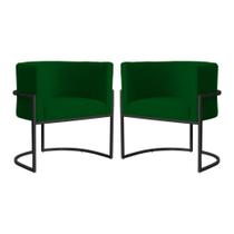 Kit 2 Poltrona Luana Suede Verde Base Preto Luxo - FM Kit 2 Poltrona Luana Suede Verde Base Preto Luxo - FM