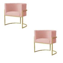 Kit 2 Poltrona Luana Veludo Rosa Base Dourada Luxo - FM