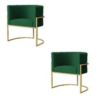 Kit 2 Poltrona Luana Veludo Verde Base Dourada Luxo - FM