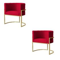 Kit 2 Poltrona Luana Veludo Vermelho Base Dourada Luxo - FM Kit 2 Poltrona Luana Veludo Vermelho Base Dourada Luxo - FM