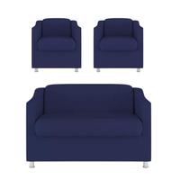 Kit 2 Poltrona + Namoradeira Bia Decorativa Reforçada Recepção Clínica Salão Sala de Estar Suede Azul Marinho Kit 2 Poltrona + Namoradeira Bia Decorativa Reforçada Recepção Clínica Salão Sala de Estar Suede Azul Marinho