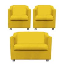 Kit 2 Poltrona + Namoradeira Bia Decorativa Reforçada Recepção Clínica Salão Sala de Estar Suede