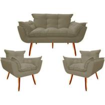 Kit 2 Poltrona + Namoradeira Opala Decorativa Reforçada Recepção Clínica Salão Sala de Estar Suede
