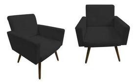 Kit 2 Poltrona Nina Cadeira Decorativa King Lar Suede Preto Kit 2 Poltrona Nina Cadeira Decorativa King Lar Suede Preto