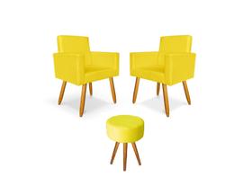 Kit 2 Poltrona Nina com Puff Redondo para Recepção Escritório Consultório Kit 2 Poltrona Nina com Puff Redondo para Recepção Escritório Consultório