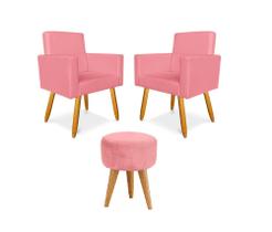 Kit 2 Poltrona Nina com Puff Redondo para Sala Recepção Escritório Consultório